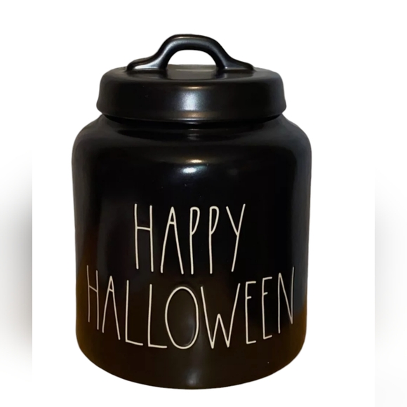 NWT  Rae Dunn Halloween Large Chubby Black Matte Happy Halloween Canister - Picture 2 of 5